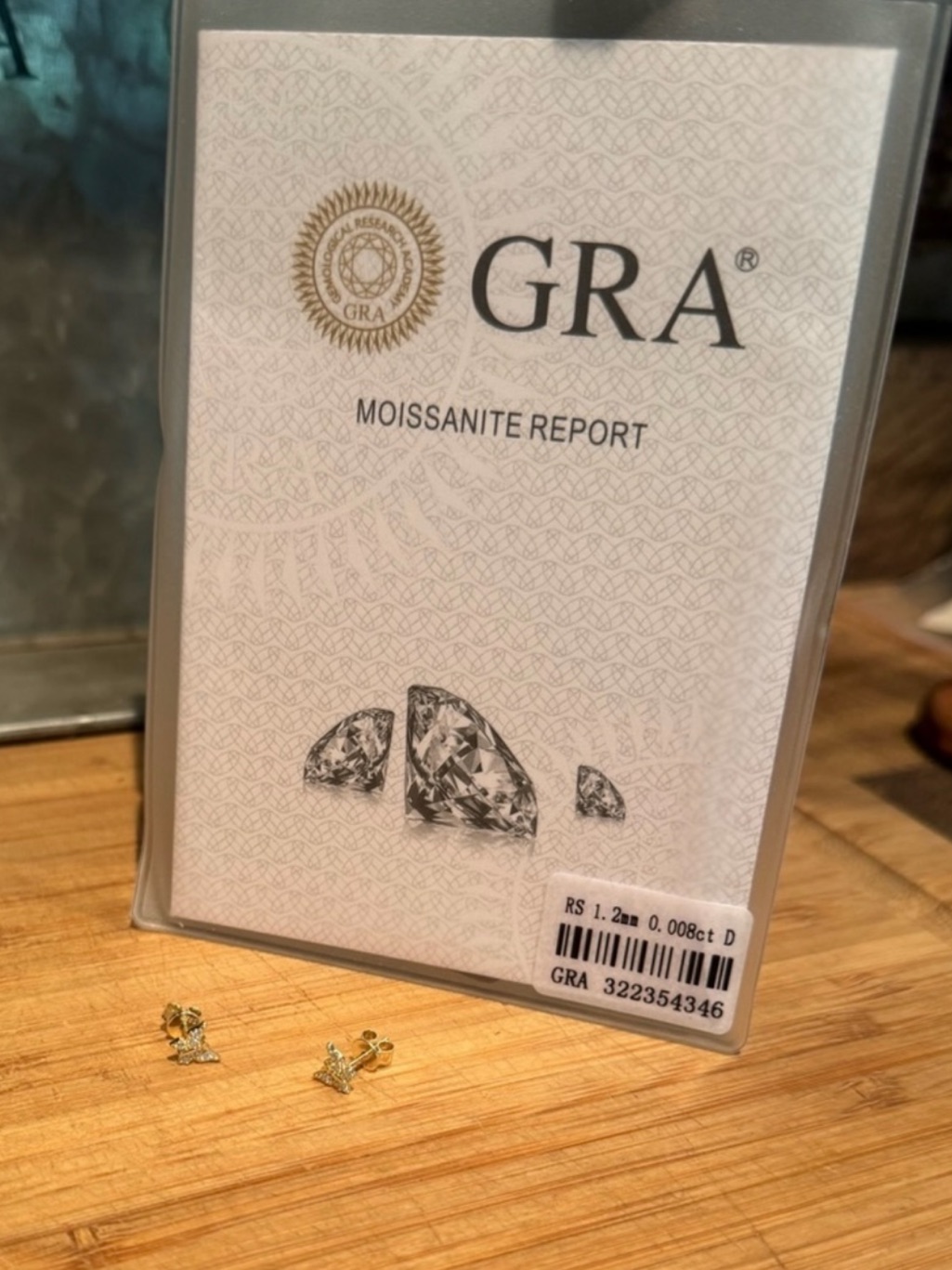 Moissanite Butterfly Earrings Gold Tone .008ct
